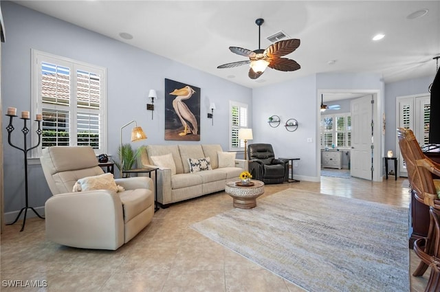 11265 Suffield St, Fort Myers, FL 33913 - living area featuring a ceiling fan, recessed lighting, and baseboards