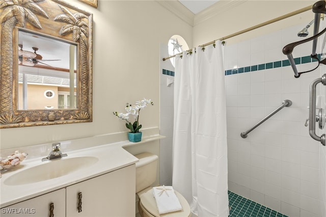 3417 Marbella Ct, Bonita Springs, FL 34134 - full bath featuring ornamental molding, tiled shower, vanity, and toilet