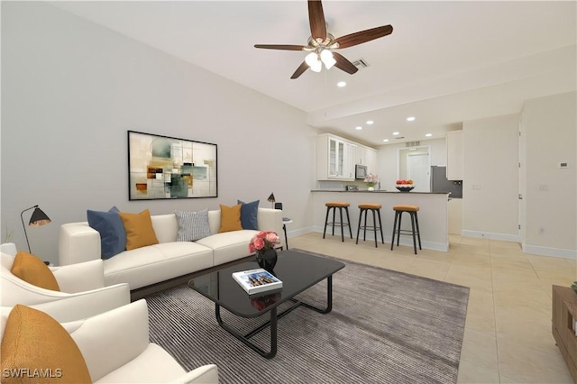 4910 SW 17th Pl Unit 4B, Cape Coral, FL 33914 - living room with ceiling fan, recessed lighting, and light tile patterned floors