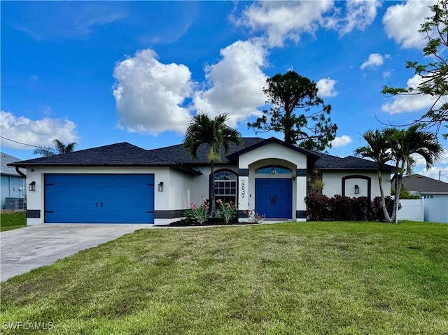 2639 SW 5th St, Cape Coral, FL 33991 - ranch-style home featuring concrete driveway, stucco siding, a garage, and cooling unit