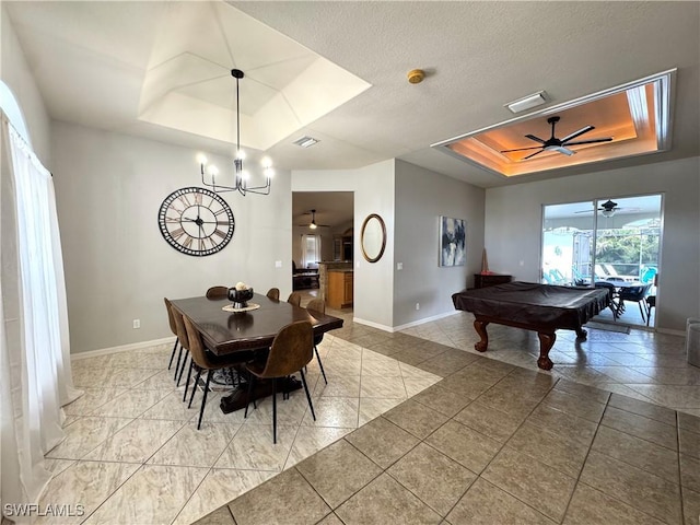 2639 SW 5th St, Cape Coral, FL 33991 - dining room featuring a tray ceiling, baseboards, pool table, and ceiling fan