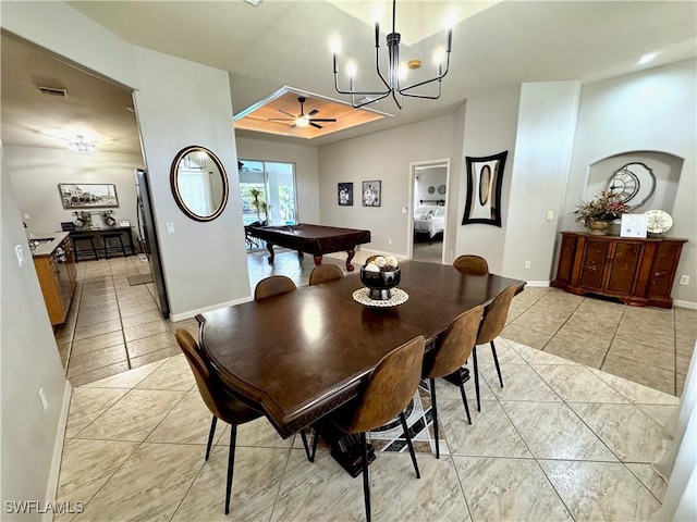 2639 SW 5th St, Cape Coral, FL 33991 - dining space with light tile patterned floors, billiards table, a raised ceiling, and ceiling fan