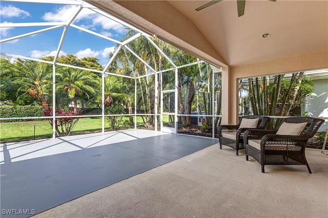 2664 Astwood Ct, Cape Coral, FL 33991 - view of patio featuring ceiling fan and glass enclosure