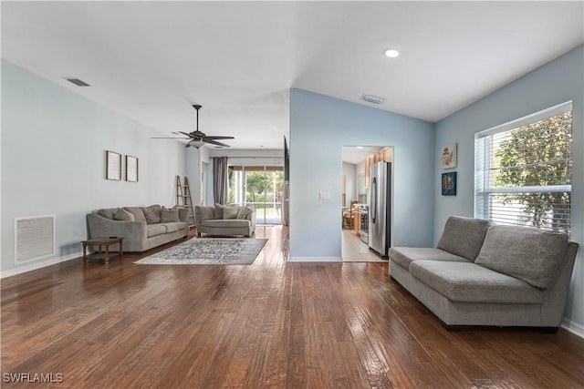 2664 Astwood Ct, Cape Coral, FL 33991 - living area with wood-type flooring, lofted ceiling, baseboards, and ceiling fan