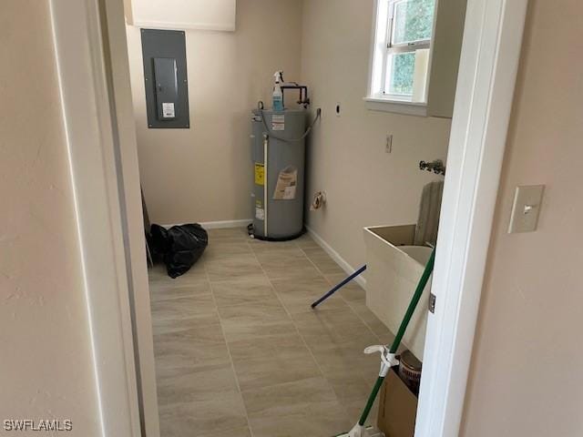 utility room with electric water heater and electric panel