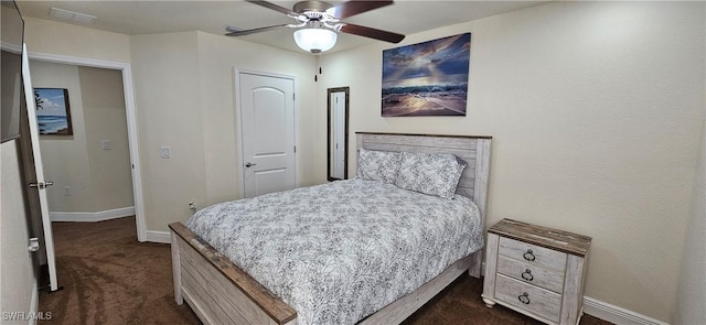 1948 Redmont Ave, Lehigh Acres, FL 33972 - bedroom featuring baseboards, dark colored carpet, and ceiling fan