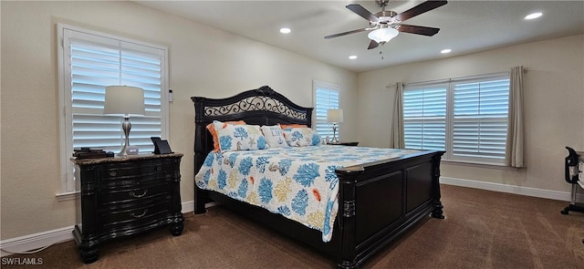 1948 Redmont Ave, Lehigh Acres, FL 33972 - bedroom with dark colored carpet, recessed lighting, and ceiling fan