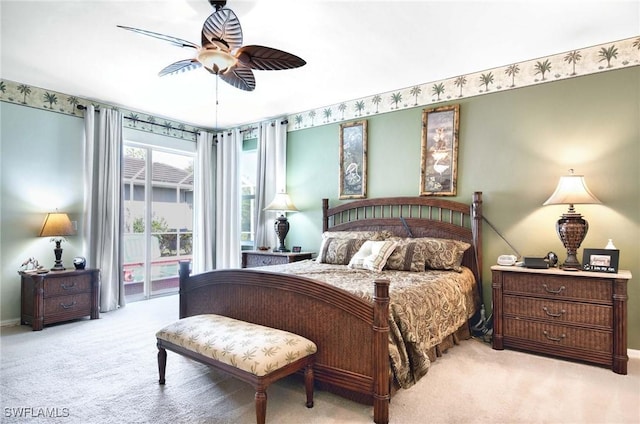 816 Mount Hood Ct, Naples, FL 34104 - carpeted bedroom with access to outside, baseboards, and ceiling fan
