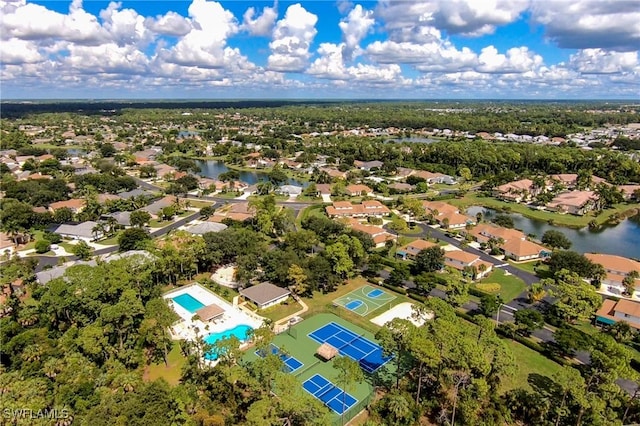 816 Mount Hood Ct, Naples, FL 34104 - aerial perspective of suburban area featuring a pool area and a large body of water
