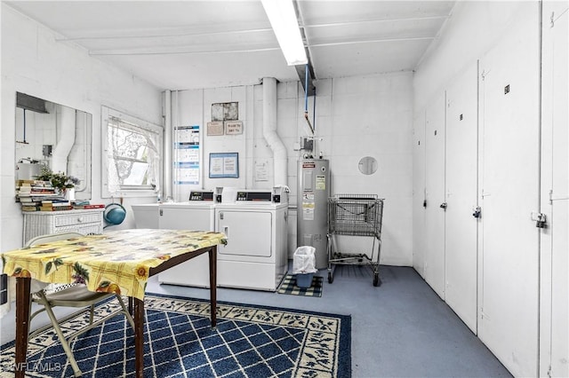 office featuring washing machine and clothes dryer and electric water heater