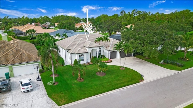3936 Deep Passage Way, Naples, FL 34109 - view of front of house with driveway, a garage, a tile roof, a front lawn, and stucco siding