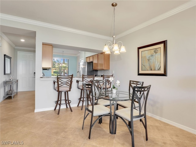 17961 Bonita National Blvd Unit 514, Bonita Springs, FL 34135 - dining area featuring crown molding, light tile patterned flooring, a chandelier, and recessed lighting