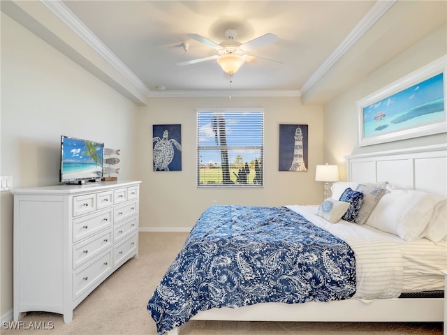 17961 Bonita National Blvd Unit 514, Bonita Springs, FL 34135 - bedroom featuring light colored carpet, ornamental molding, and a ceiling fan