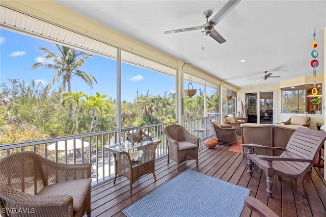 3008 Turtle Gait Ln, Sanibel, FL 33957 - sunroom featuring a ceiling fan and outdoor dining area
