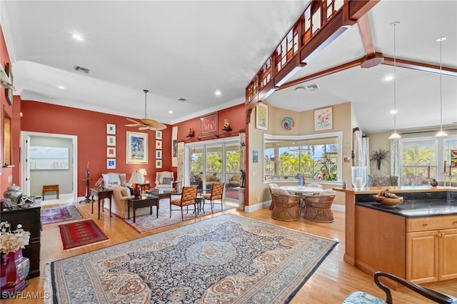 3008 Turtle Gait Ln, Sanibel, FL 33957 - living area featuring light wood-type flooring, recessed lighting, baseboards, and a ceiling fan