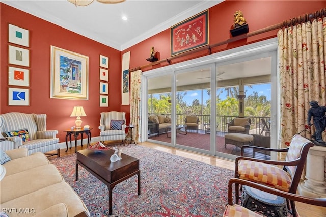 3008 Turtle Gait Ln, Sanibel, FL 33957 - living area featuring wood finished floors, ornamental molding, recessed lighting, and baseboards