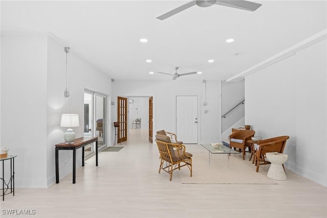 3008 Turtle Gait Ln, Sanibel, FL 33957 - sitting room with ceiling fan, stairway, recessed lighting, and baseboards
