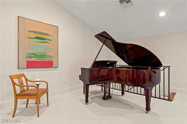 1419 Hemingway Pl, Naples, FL 34103 - living area featuring vaulted ceiling, baseboards, carpet flooring, and recessed lighting