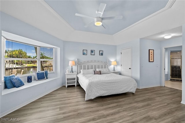 2005 SE 21st St, Cape Coral, FL 33990 - bedroom featuring a raised ceiling, wood finished floors, baseboards, and ceiling fan
