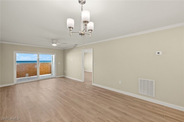 7400 Estero Blvd Unit 125, Fort Myers Beach, FL 33931 - unfurnished room featuring ornamental molding, light wood-type flooring, a ceiling fan, and baseboards