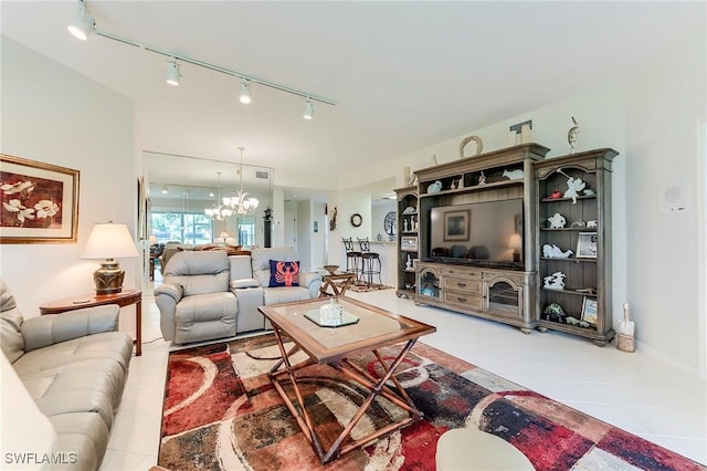 living room featuring a chandelier
