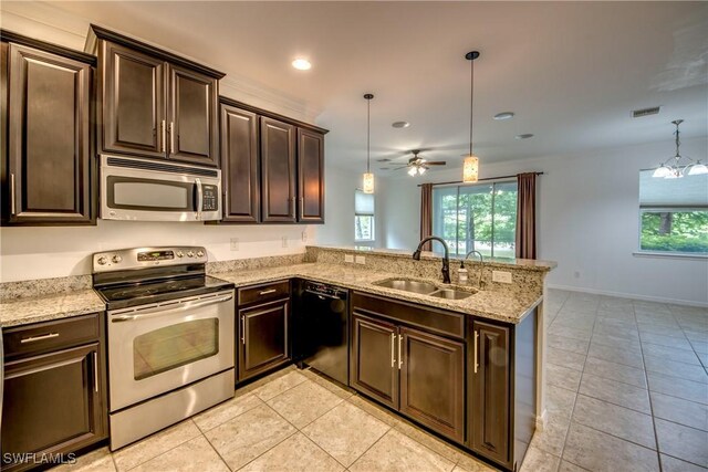 19530 Bowring Park Rd Unit 106, Fort Myers, FL 33967 - kitchen with stainless steel appliances, a sink, healthy amount of natural light, a ceiling fan, and recessed lighting