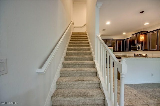 19530 Bowring Park Rd Unit 106, Fort Myers, FL 33967 - stairs with recessed lighting and crown molding
