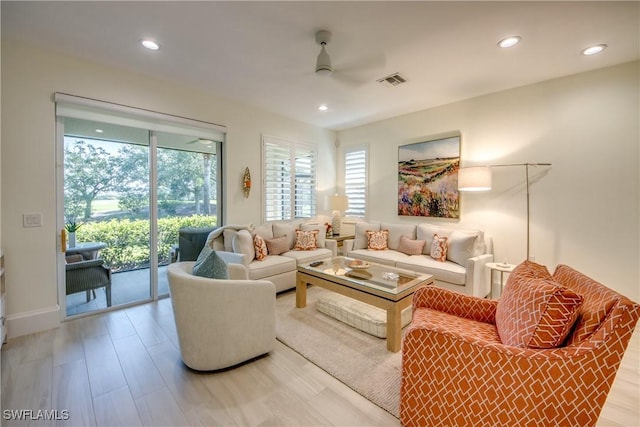 9373 Aviano Dr, Fort Myers, FL 33913 - living area with ceiling fan, recessed lighting, and light wood-style floors