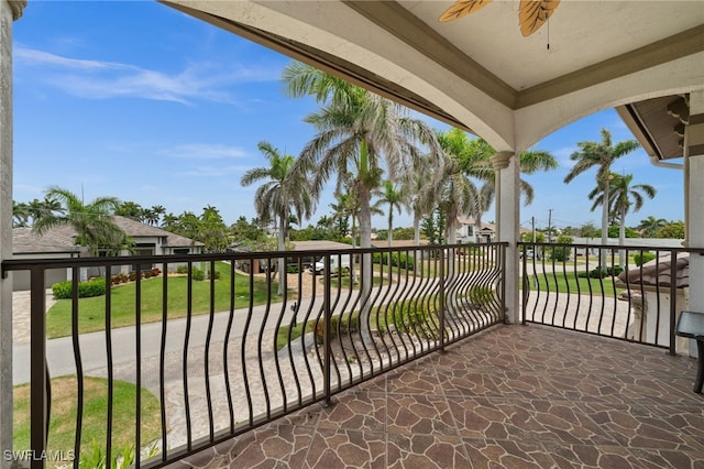 balcony with a ceiling fan