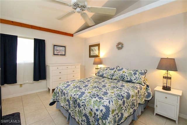 826 Wiggins Pass Rd Unit 306, Naples, FL 34110 - bedroom featuring light tile patterned floors, lofted ceiling, baseboards, and ceiling fan