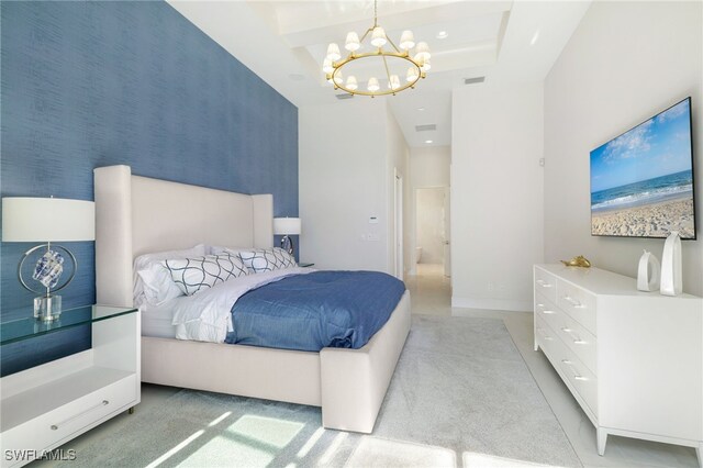 18492 Miromar Lakes Blvd W, Miromar Lakes, FL 33913 - bedroom with a chandelier, a high ceiling, and carpet flooring