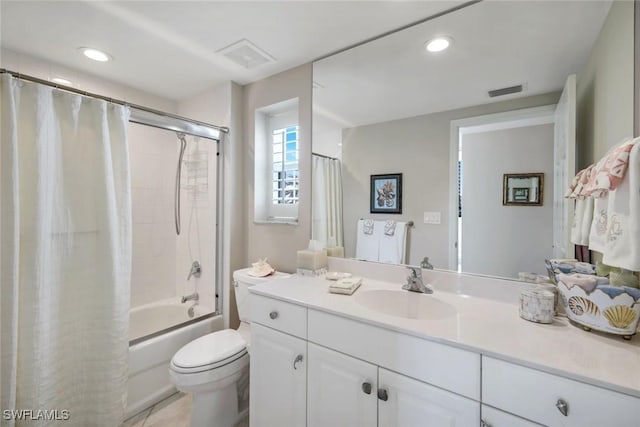 315 Dunes Blvd Unit 307, Naples, FL 34110 - bathroom with toilet, shower / bath combo, vanity, recessed lighting, and tile patterned flooring