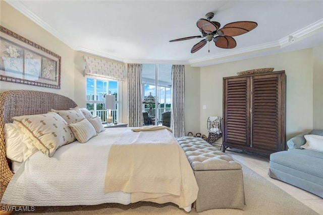 315 Dunes Blvd Unit 307, Naples, FL 34110 - tiled bedroom with crown molding, ceiling fan, and access to outside