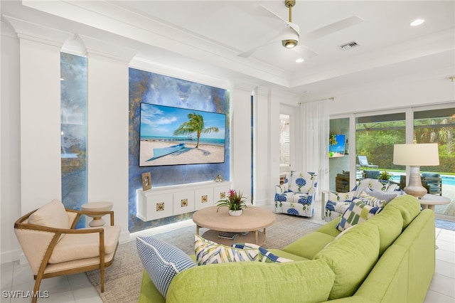 11521 Coronado Way, Naples, FL 34120 - living area with a ceiling fan, tile patterned floors, recessed lighting, and baseboards