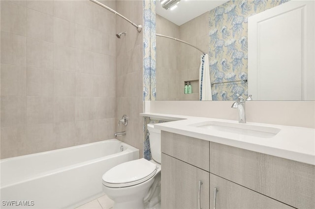 11521 Coronado Way, Naples, FL 34120 - bathroom with toilet, shower / tub combo with curtain, vanity, and tile patterned floors
