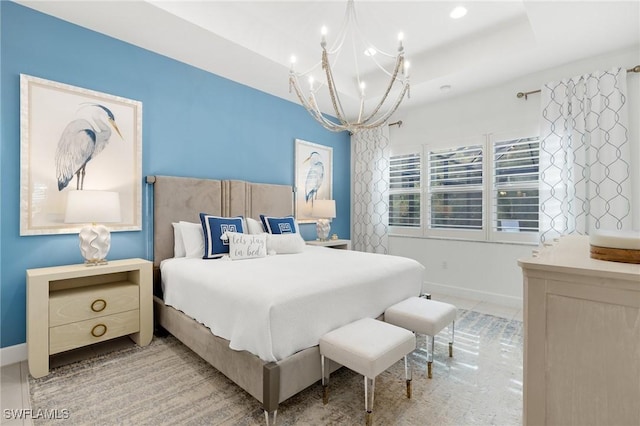 11521 Coronado Way, Naples, FL 34120 - bedroom featuring a chandelier, baseboards, a raised ceiling, and recessed lighting