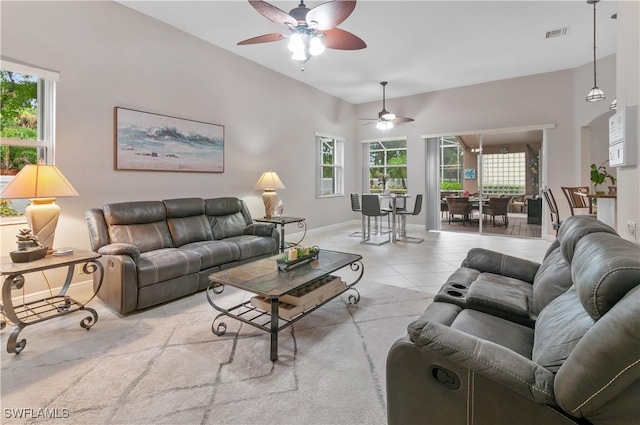 20408 Foxworth Cir, Estero, FL 33928 - living area with baseboards, a ceiling fan, and tile patterned flooring