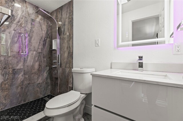 4411 Rose St, Valrico, FL 33596 - full bath with vanity, toilet, tiled shower, and a textured wall