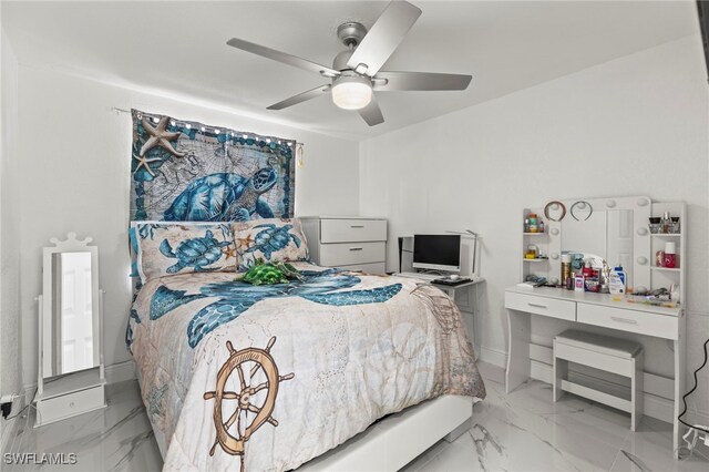 4411 Rose St, Valrico, FL 33596 - bedroom featuring light marble finish flooring, a ceiling fan, and baseboards