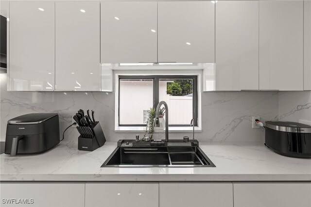 4411 Rose St, Valrico, FL 33596 - kitchen with modern cabinets, a sink, and white cabinetry