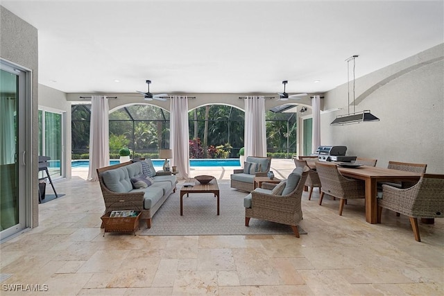 2026 Merlin Ct, Naples, FL 34105 - view of patio featuring ceiling fan, an outdoor hangout area, and an outdoor pool
