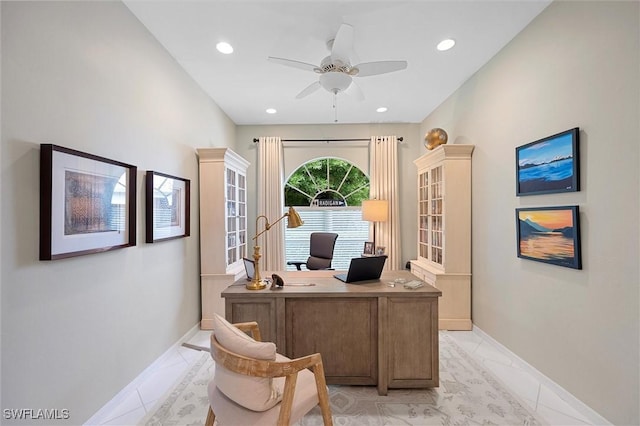 2026 Merlin Ct, Naples, FL 34105 - office featuring baseboards, ceiling fan, and recessed lighting