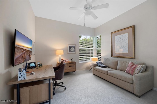 2026 Merlin Ct, Naples, FL 34105 - home office featuring light colored carpet, baseboards, and ceiling fan