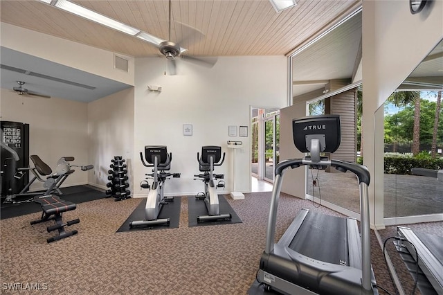 2026 Merlin Ct, Naples, FL 34105 - gym featuring ceiling fan, wood ceiling, and baseboards