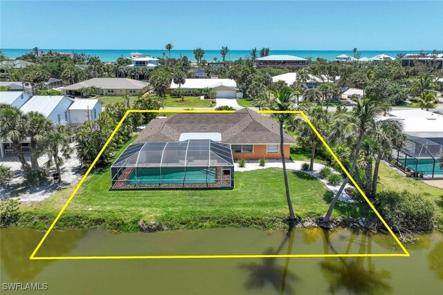 view from above of property with a large body of water