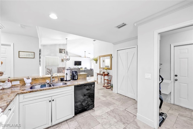 3570 43rd Ave NE, Naples, FL 34120 - kitchen with dishwasher, a sink, white cabinetry, light stone countertops, and open floor plan