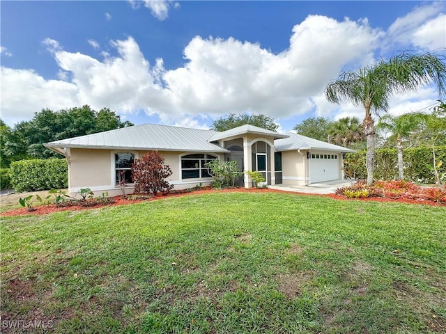 3790 35th Ave NE, Naples, FL 34120 - single story home featuring stucco siding, an attached garage, a front yard, and a metal roof