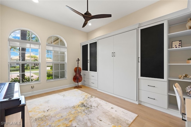 5687 Whispering Willow Way, Fort Myers, FL 33908 - bedroom with light wood-style flooring, recessed lighting, and a ceiling fan