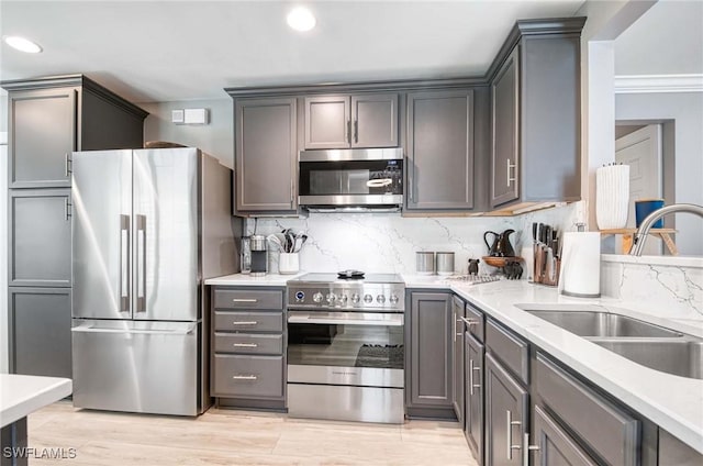 8661 Querce Ct, Naples, FL 34114 - kitchen with appliances with stainless steel finishes, a sink, recessed lighting, backsplash, and gray cabinets