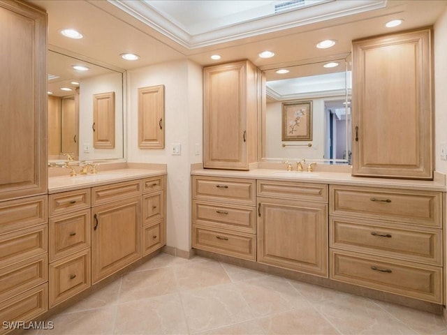 840 S Collier Blvd Unit 706, Marco Island, FL 34145 - full bath with crown molding, vanity, recessed lighting, tile patterned flooring, and baseboards